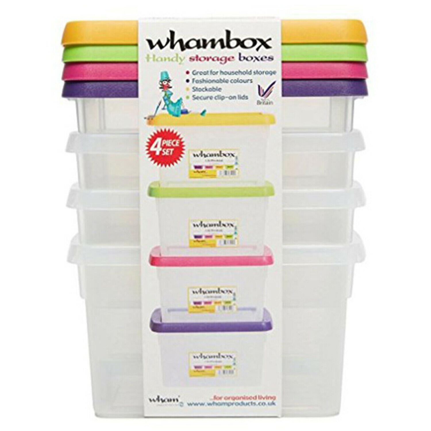 Whambox Handy Transparent Storage Boxes - Pack of 4 Assorted - 490ml Box