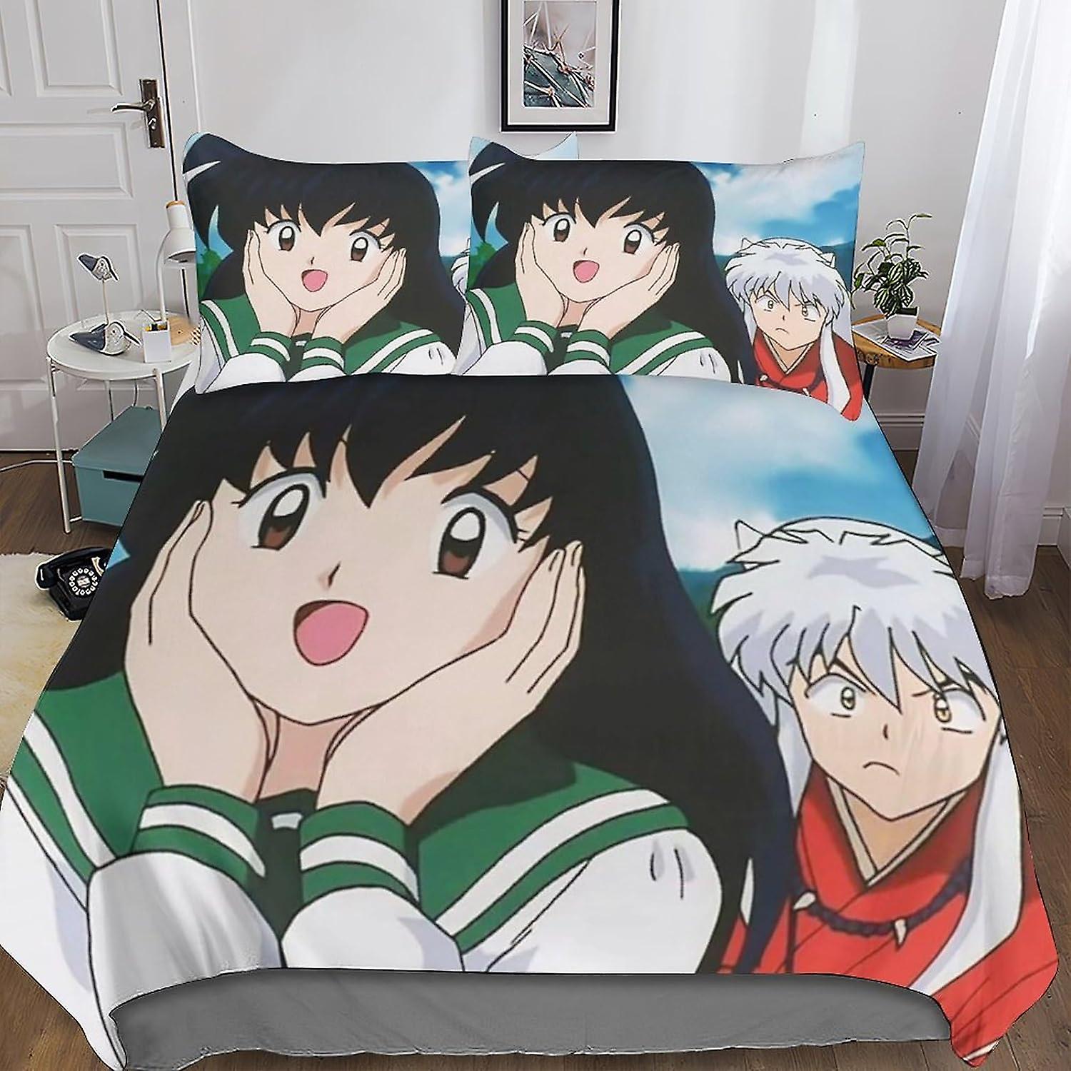 MYPALL Inuyasha Duvet Cover Bedding Set 3D Printed 3 Piece Set with Pillowcase Zipper Closure Soft Microfiber Suitable for Kids Teens Adults Easy Care