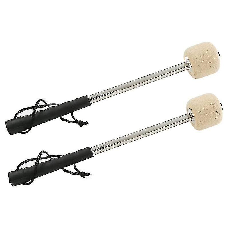 2 τεμ 12.5inch μπάσο χάλυβα mallets τυμπάνων, μαλλί αισθητά ραβδιά τυμπάνων με λαβή από ανοξείδωτο χάλυβα, αντι- μαλλί σφυρί τυμπάνων