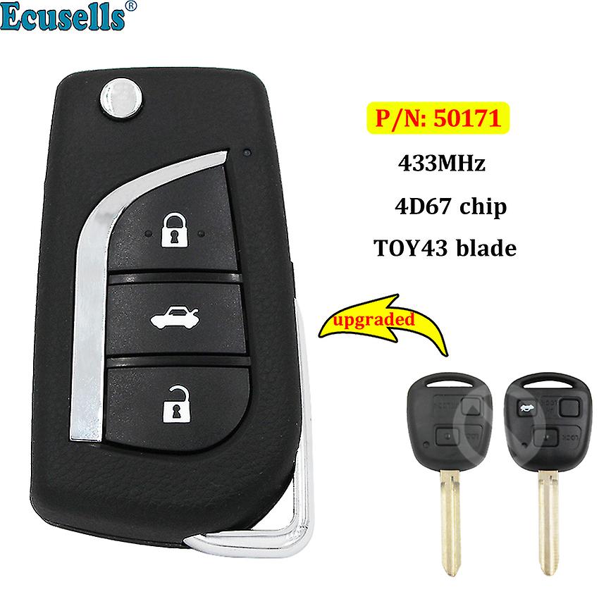 Upgraded Flip Remote Key Fob 433mhz 4d67 Chip For Toyota Prado 120 Rav4 Kluger 50171 Uncut Toy43