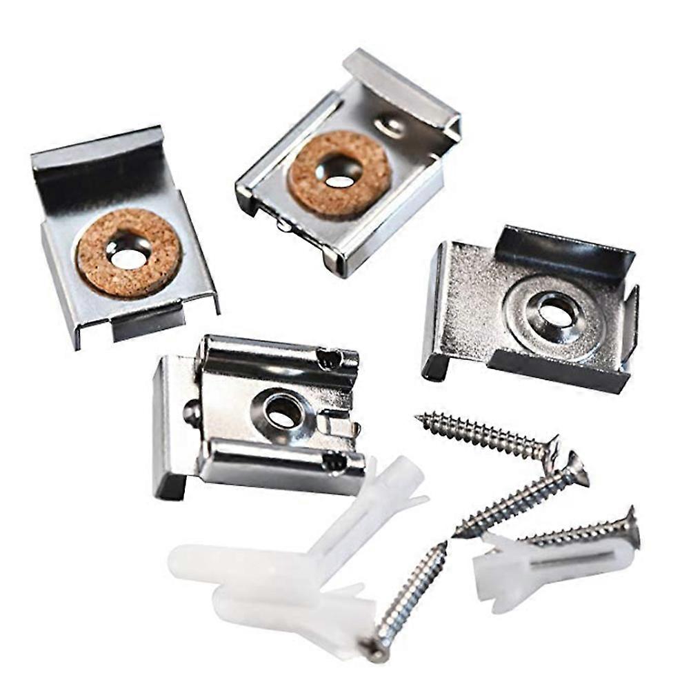 4pcs Mirror Hanger Clips Set Unframed Mirror Mount Clips with Plugs and Screws (Silver)
