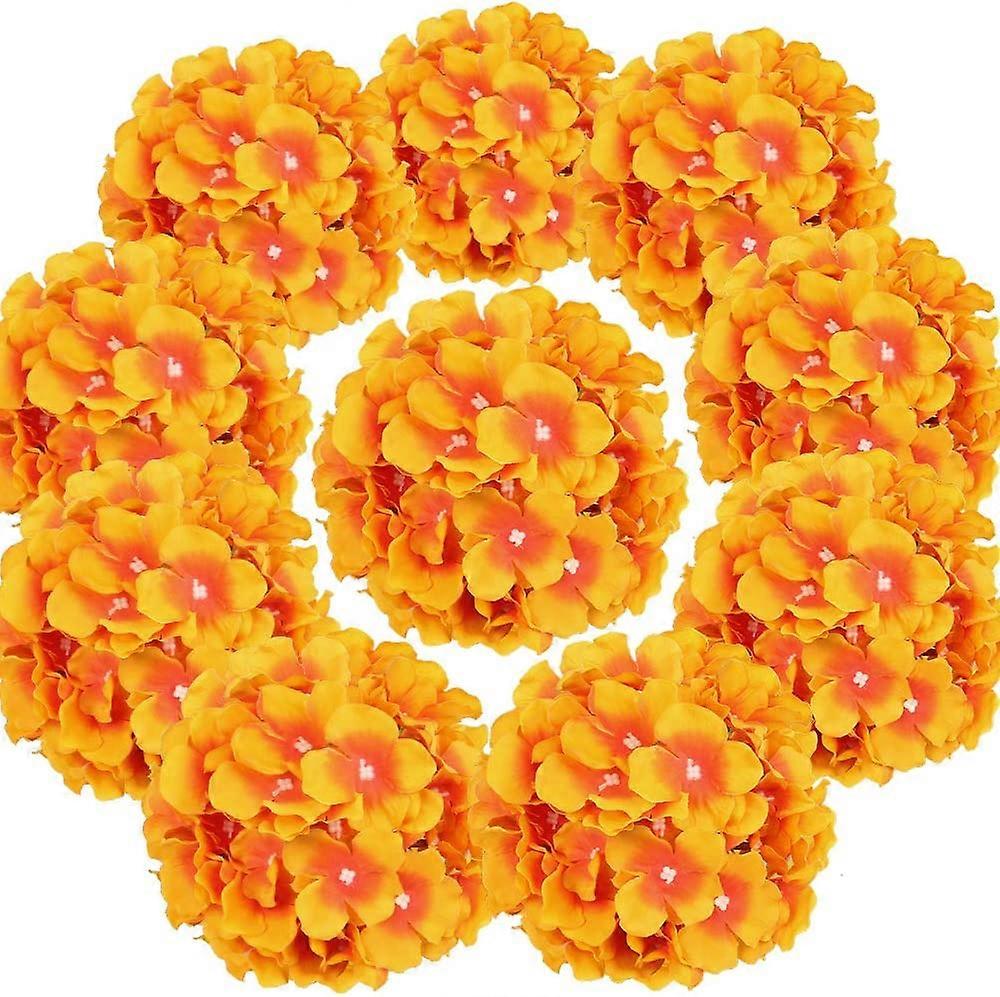 Silk Hydrangea Heads Artificial Flowers With Stems 10 Pcs (Sunset)