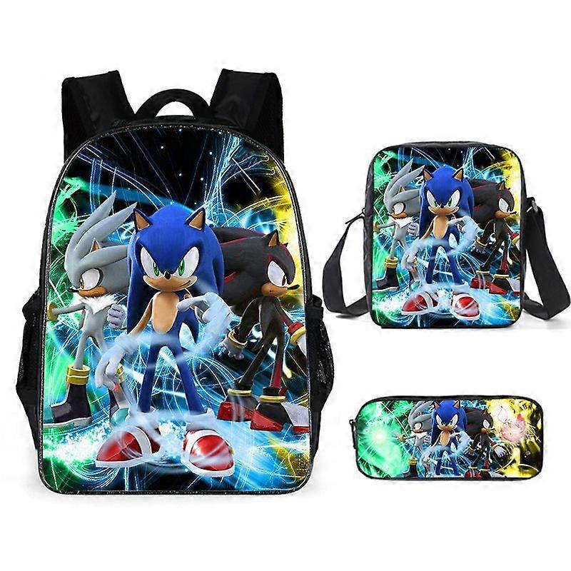 Sonic Student Backpack 3-Piece Set Cartoon Anime Backpack Backpack Backpack