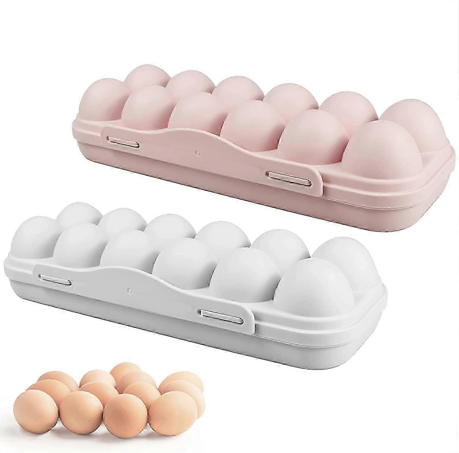 2 Pieces Egg Container For Refrirator, 12 Grid Egg Stora Box With Lid, Stackable Egg H Tray For Kit Restnt