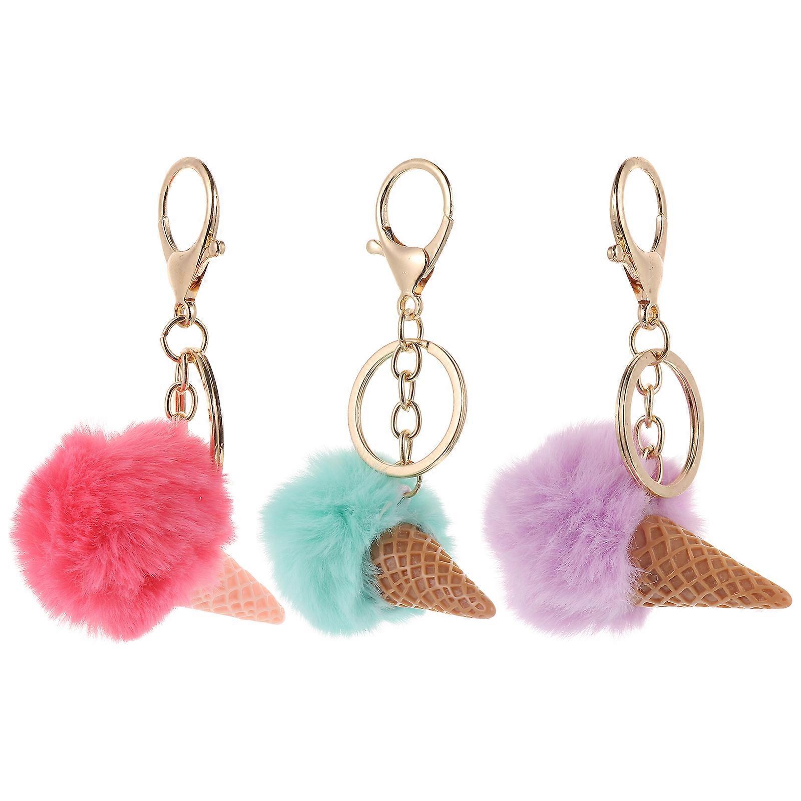 3 Pcs Adorable Bag Keys Decorative Plush Ice Cream Hanging Pendants Key Chains