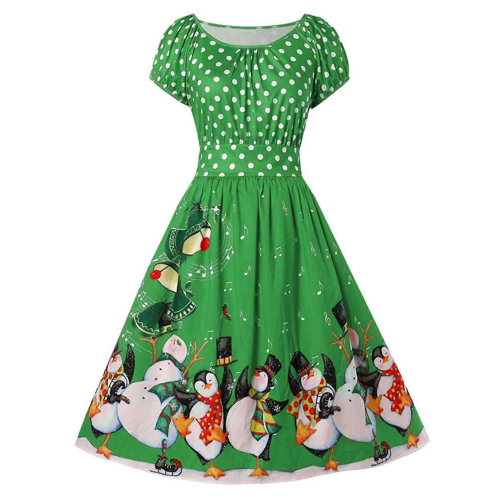 slim fit dress slacks Gothic Plus Size Christmas Santa Claus Bike Rainbow Print Split Midi Dress Green / L main image 1