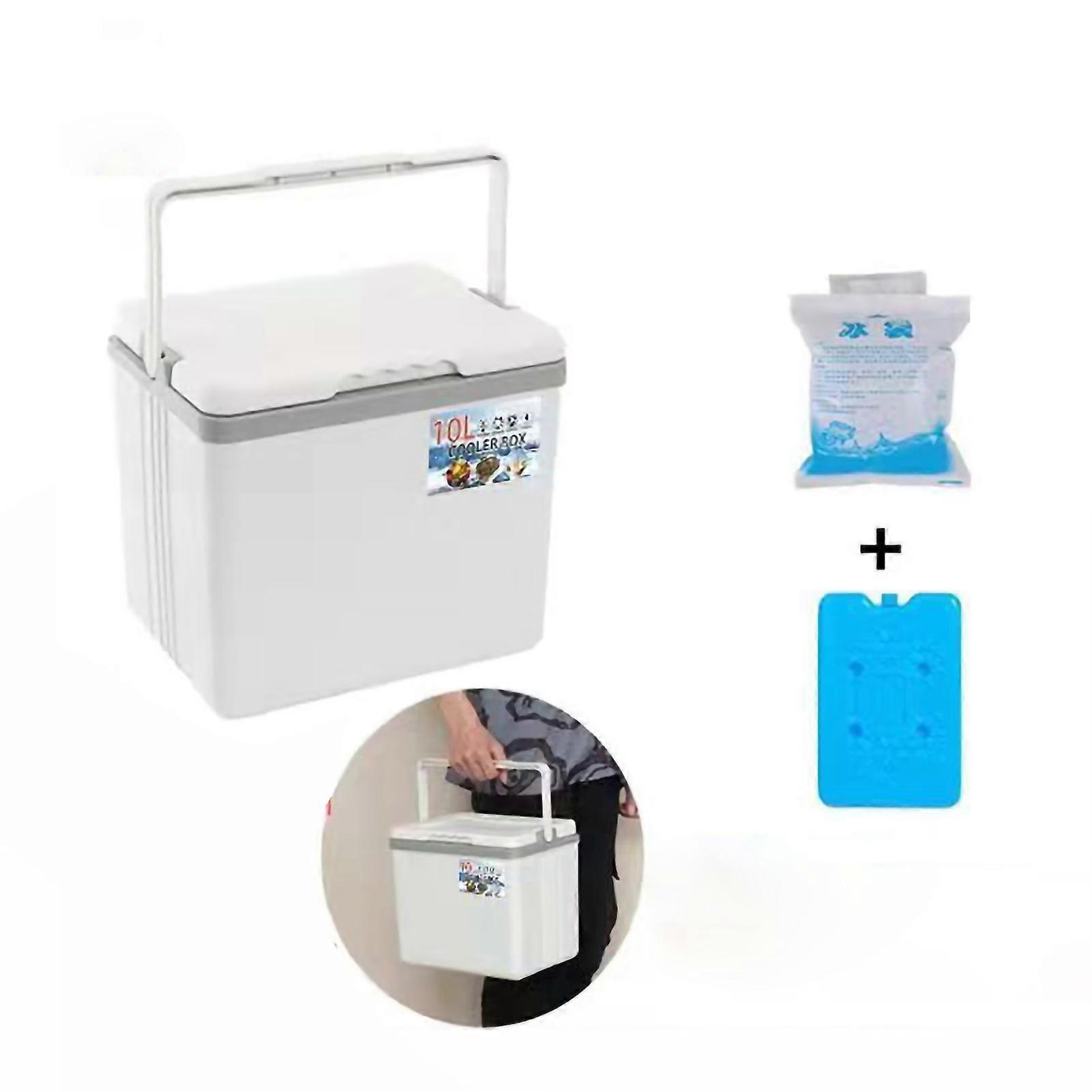 Insulated Cooler Portable Pe Material Keeping Warm Cold Environmentally Friendly Small Cooler For Car 10l White And 5 Ice Packs 1 Ice Plate