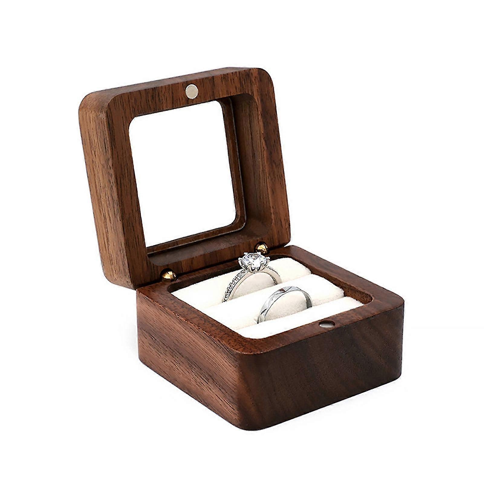 Ring Box Square Portable Wood Vintage Design Earring Box For Wedding