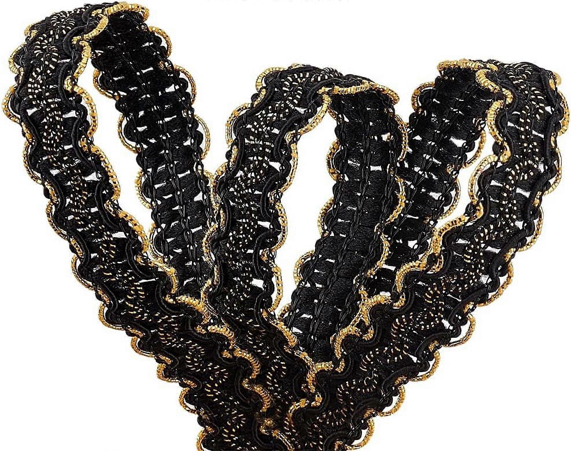 13Yards Gimp Braid Trim Gold Edge Woven Braid Trim Black Metallic S Wave Braid Trim Sewing