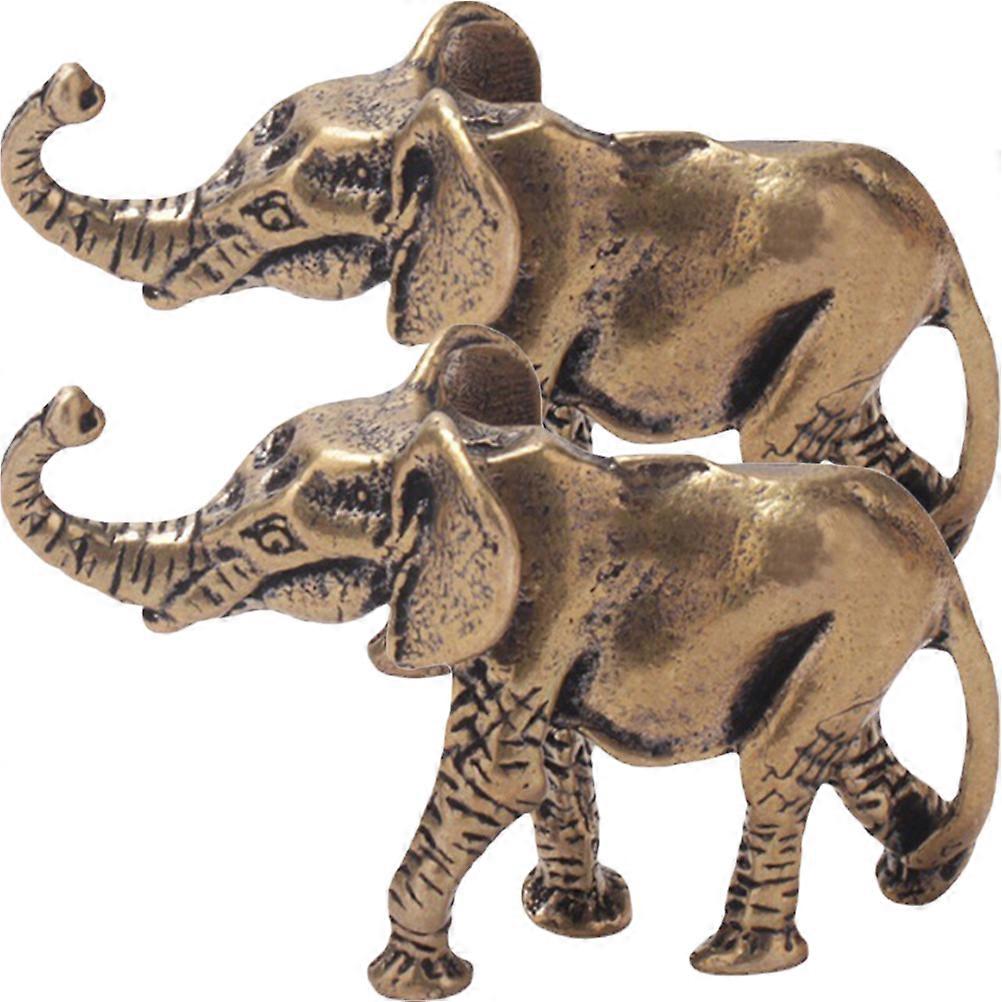 2pcs Small Calf Elephant Solid Brass Decorative Small Elephant Ornaments