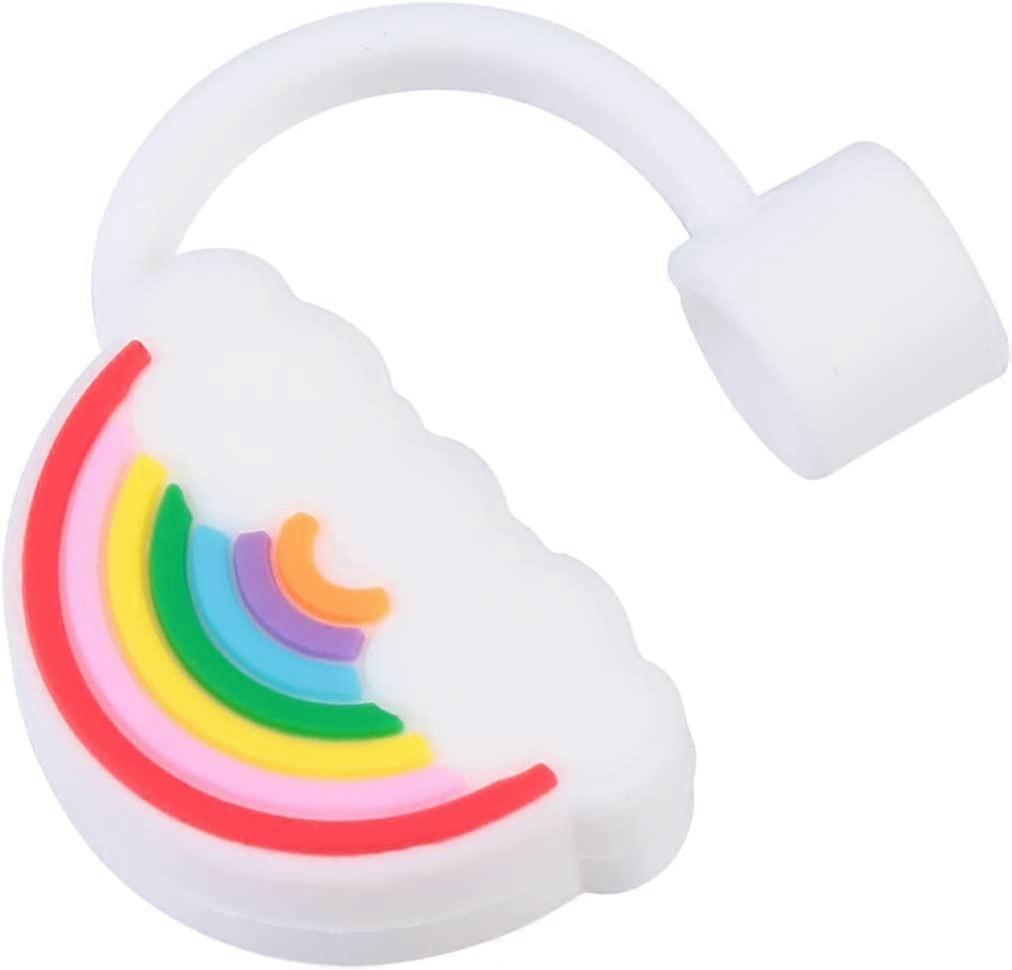 1 pcs Adorable Straw Cover Silicone Cute  Reusable Drinking Straw Tipsrainbow