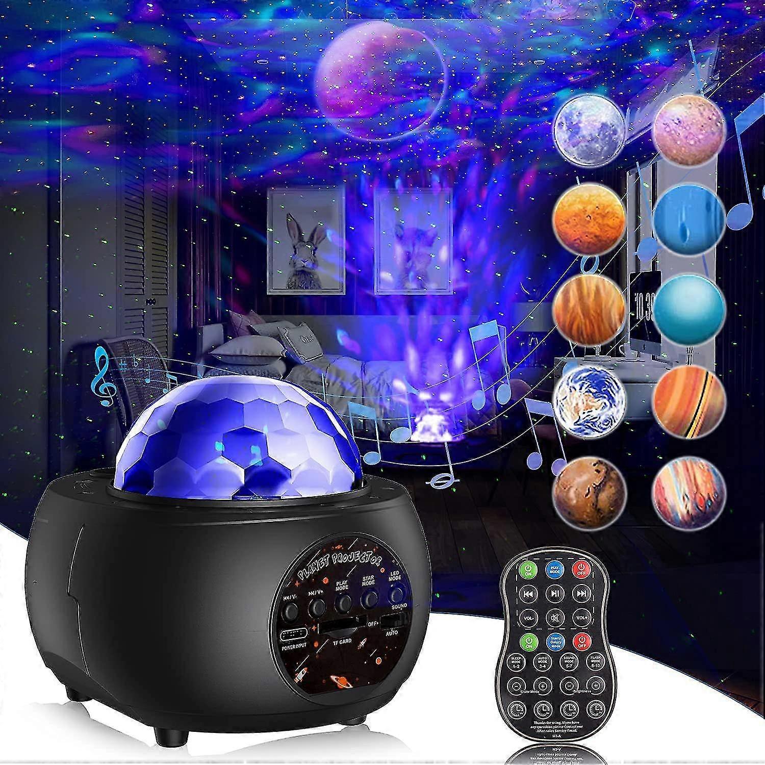 Star Projector Lamp, Star Sky Projector 32 Modes 10 Planets, Rechargeable Kids Night Light Led Star Projector Lamp Adjustable Brightness Bluetooth Wit