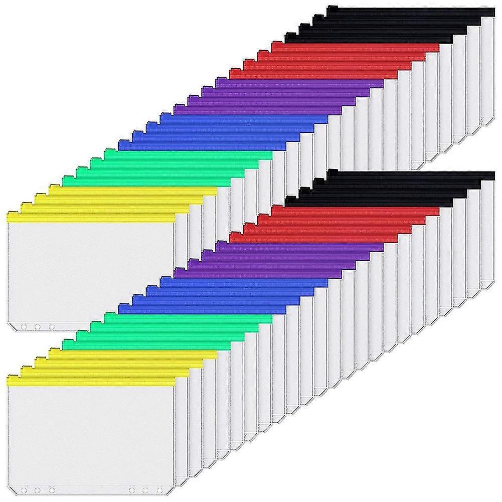 48 Pcs A5 Color Documents Bag Binder Pocket 6-Hole Zipper Binder Waterproof PVC Folder for Document