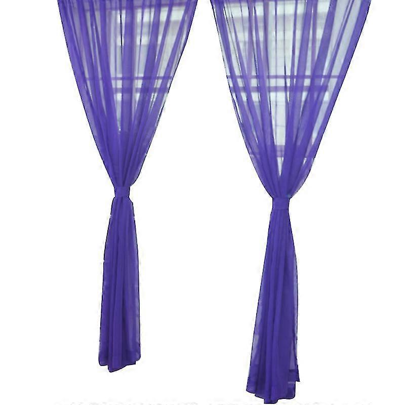 2pcs Transparent Tulle Window Sheer Window Screen Rod Pocket Voile Curtains For Bedroom Living Room 100x200cm (Purple)