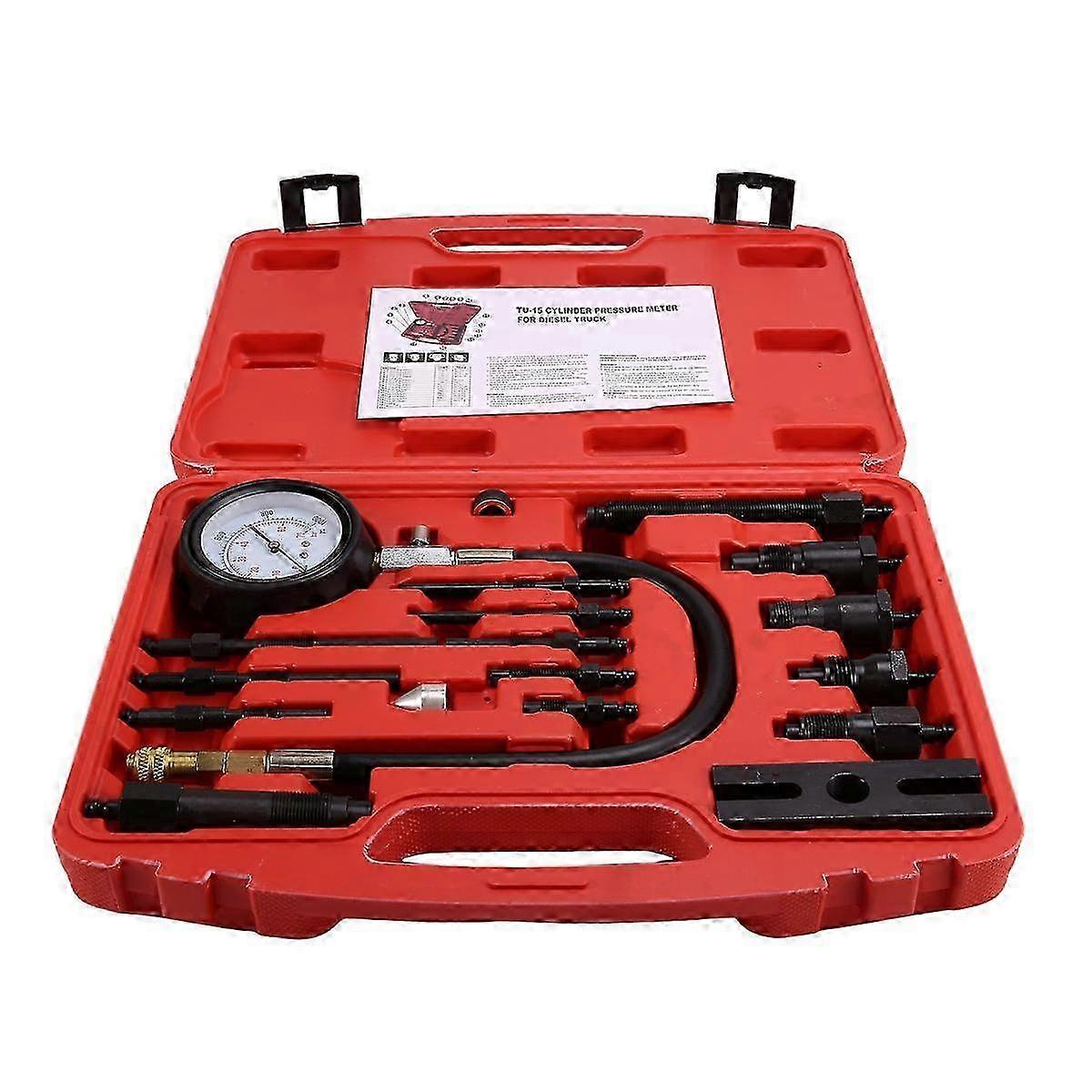 TU-15B Pressure Gauge Engine Compression Tester Set Kit Cylinder Test Gauge