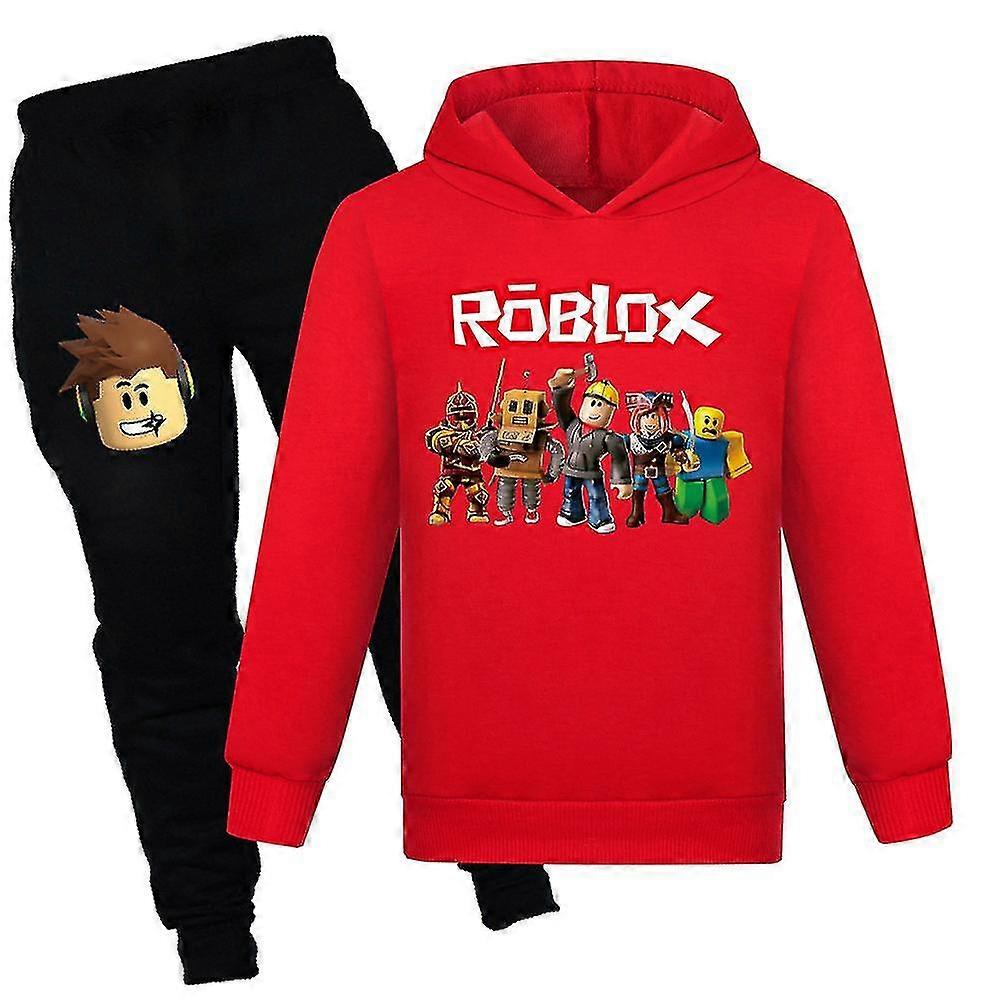 Kids Roblox Print Tracksuit Pulr hettegensere og joggebukser 2 Piece Outfit Set Gamer Jogging Sweatshirt Activewear Set For Boys Girls A 7-14