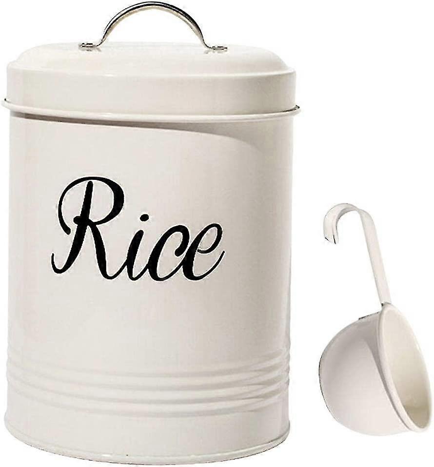 White Metal Vintage Grocery Rice Storage Tin Can 3l Containers With