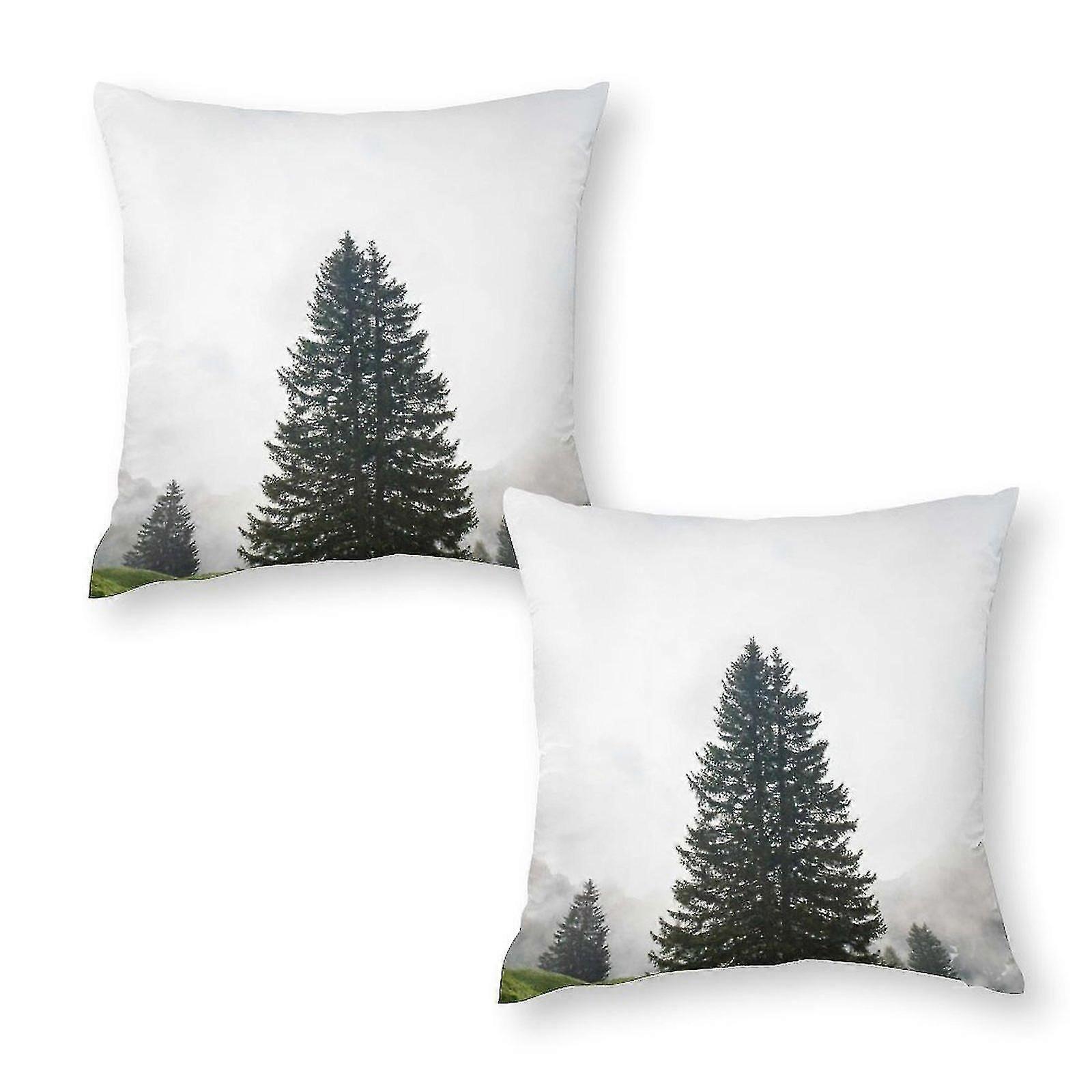 Evergreen Tree Print Throw Pillow Covers Set
