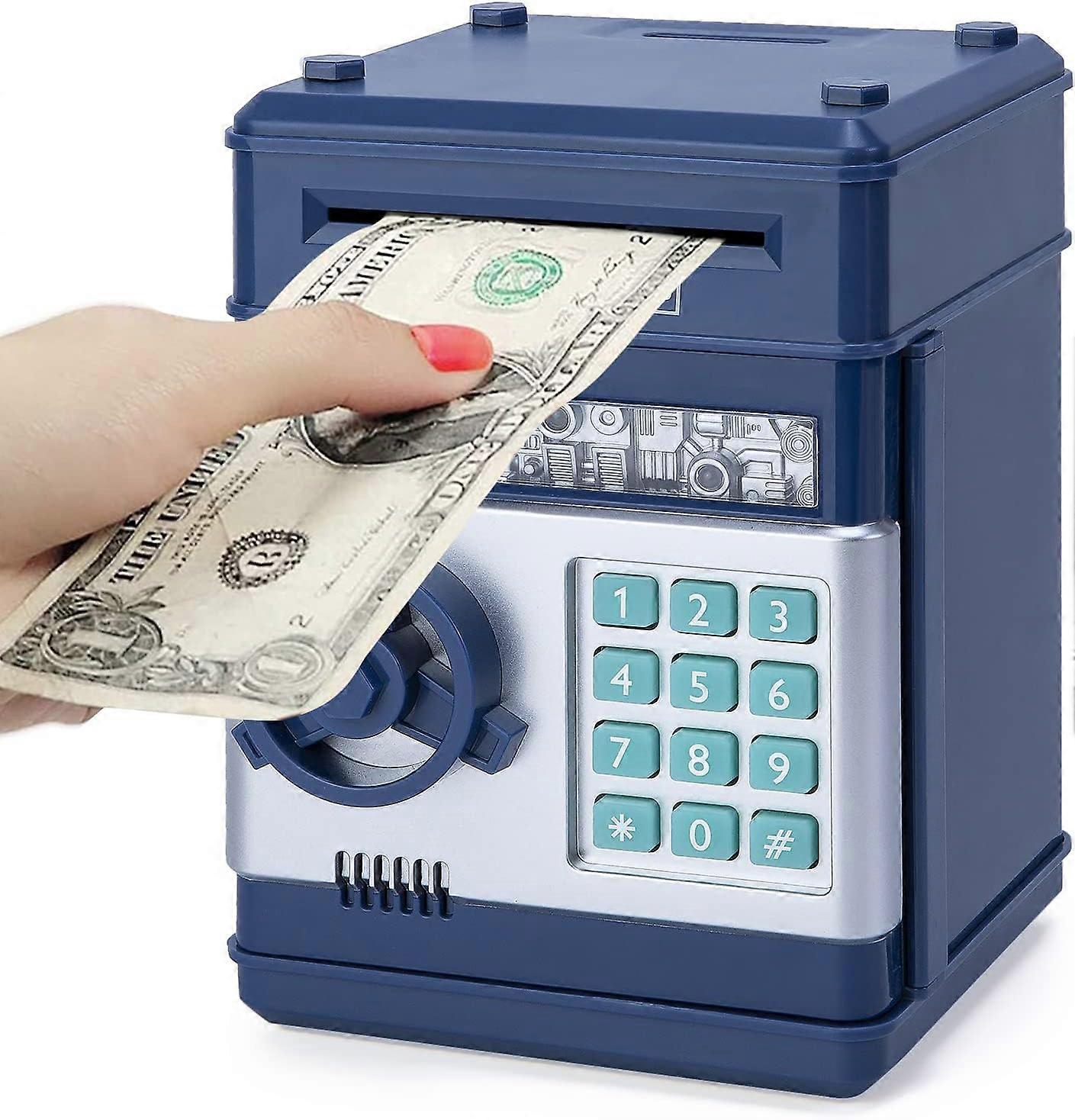 Child Safe 3-12 Years Old, Money Box Safe with Code Electronic Money Box ATM Piggy Bank Child Boy Toy Child Gift Boy Navy Blue