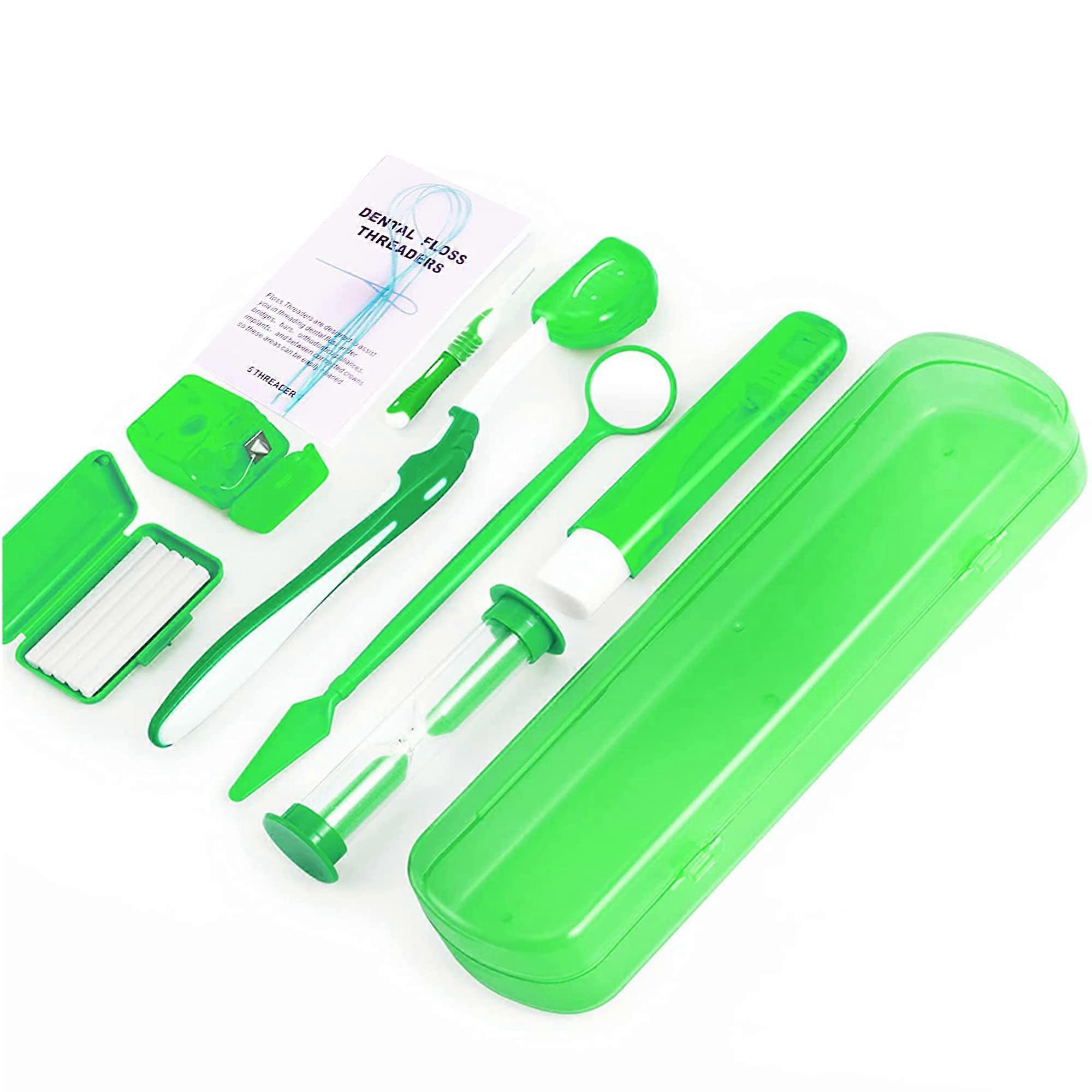Orthodontic Care Set, Portable Orthodontic Cleaning Set, V Brush, Mouth Mirror, Interdental Brush, Dental Floss, Tooth Wax