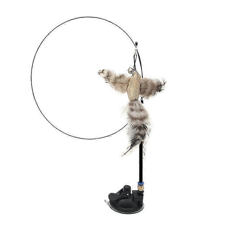 Cats Toy Feather Stick With Suction Cup Funny Simulation Bird With Bell Toys For Cat Interactive