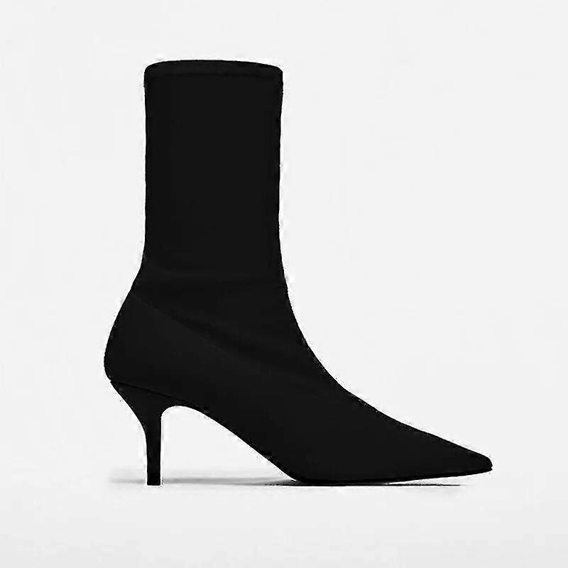 Podzimní dámské ponožkové boty Stretch Fabric Vysoké podpatky Špičatá špička kotníkové boty Lodičky Stiletto Lady boty