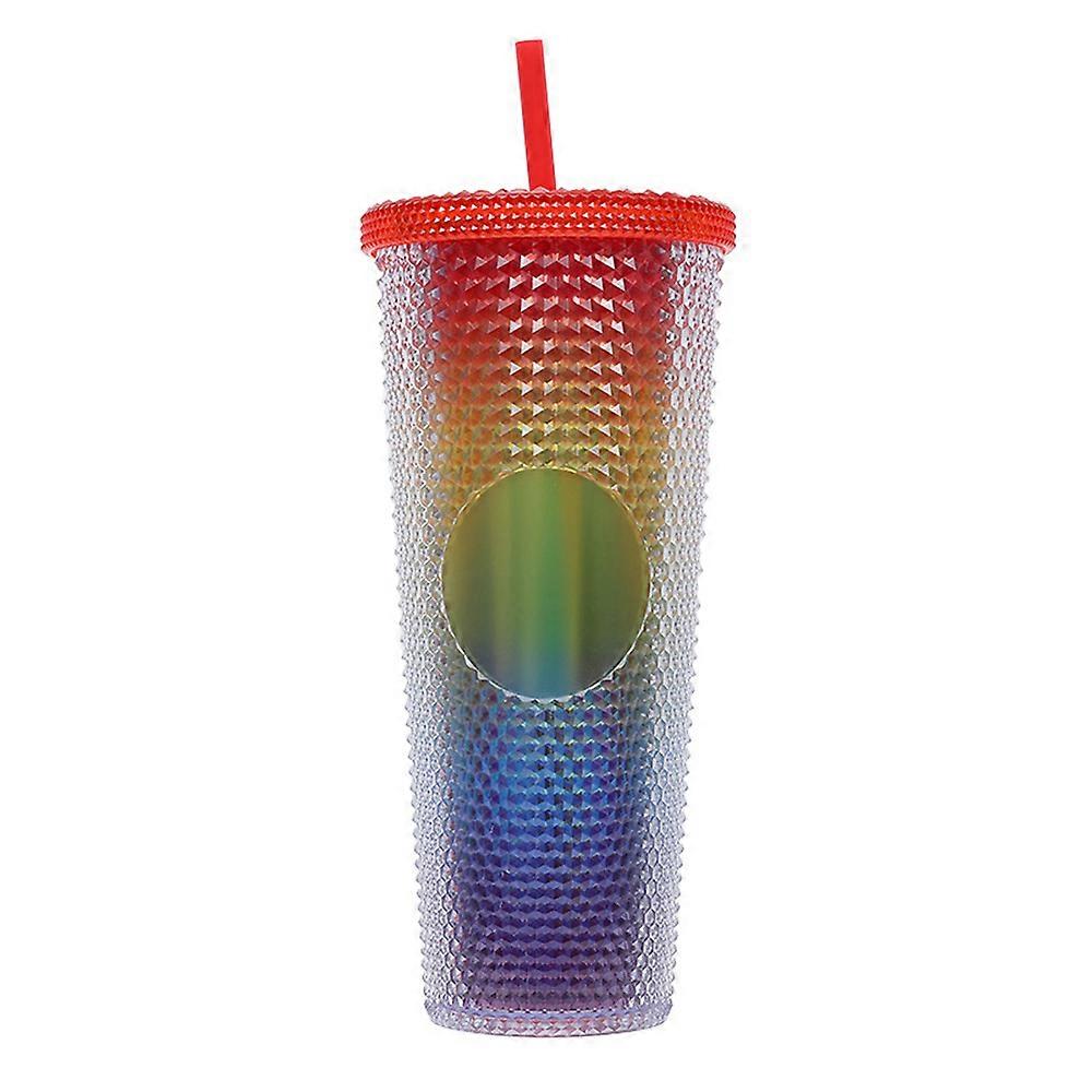 Gobelet en plastique de 710 ml avec couvercle et paille, tasse à café glacé réutilisable, tasse à smoothie, tasse à eau laser à gradient transparent