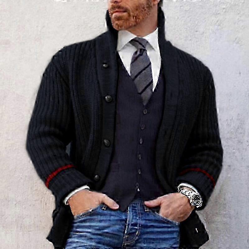 Męski kardigan z długim rękawem Sweter Slim Fit Winter Warm Outwear Open Front Jacket
