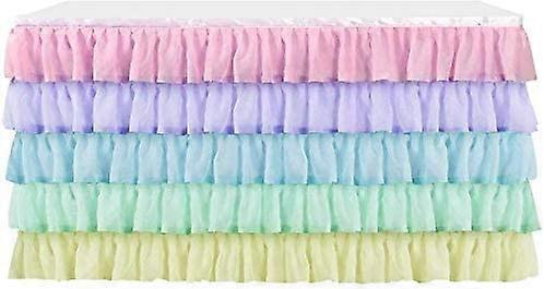 Lelestar Table Skirts For Rectangle Tables 6ft 5 Layers Tablecloth Rectangular Round Wedding Dessert Table Home Birthday Party Table Skirt (Pink)