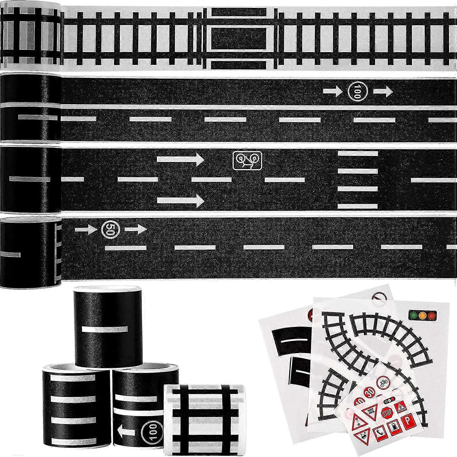 8 قطع دي القطارات السكك الحديدية الطريق الشريط دي إشارة المرور قطار المسار نموذج حركة المرور واشي الشريط الطريق ملصق لفات