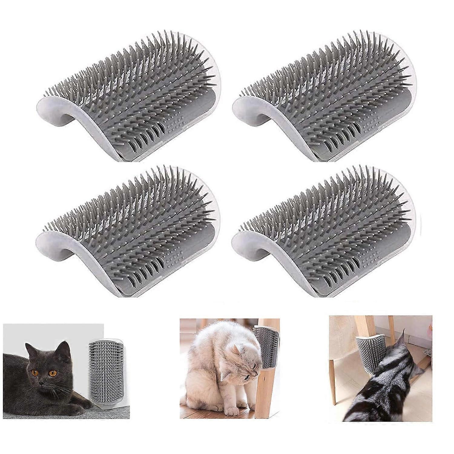 Cat Grooming Brush with Catnip Pouch - Massage Comb for Cats Corner - 4 Pack