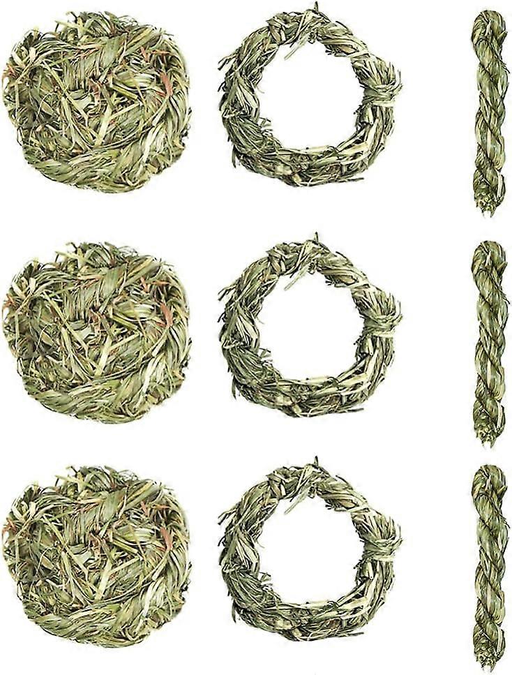 9τμχ Φυσικό Χόρτο Hoop Ball Hay Sticks Μασήστε Απολαύσεις &; Παιχνίδι για Κουνέλια Ινδικά Χοιρίδια Τσιντσιλά Ραβδιά χάμστερ