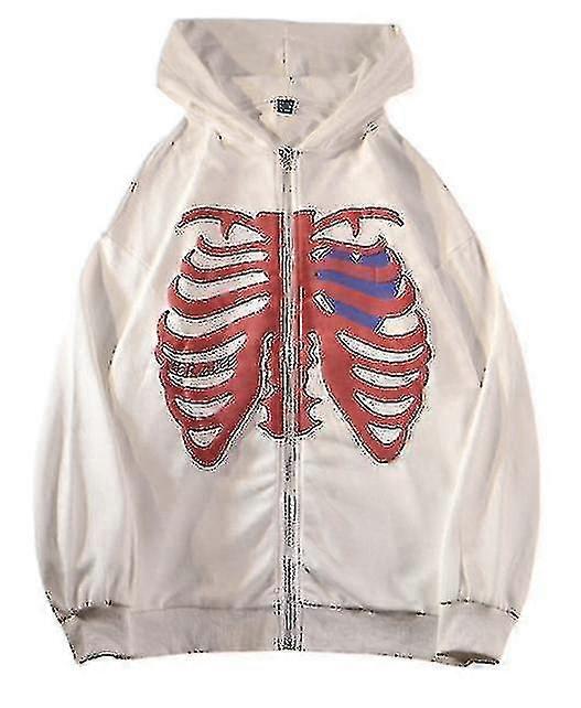 Skeleton Pattern Drop Shoulder Zip Up Hoodie For Shein