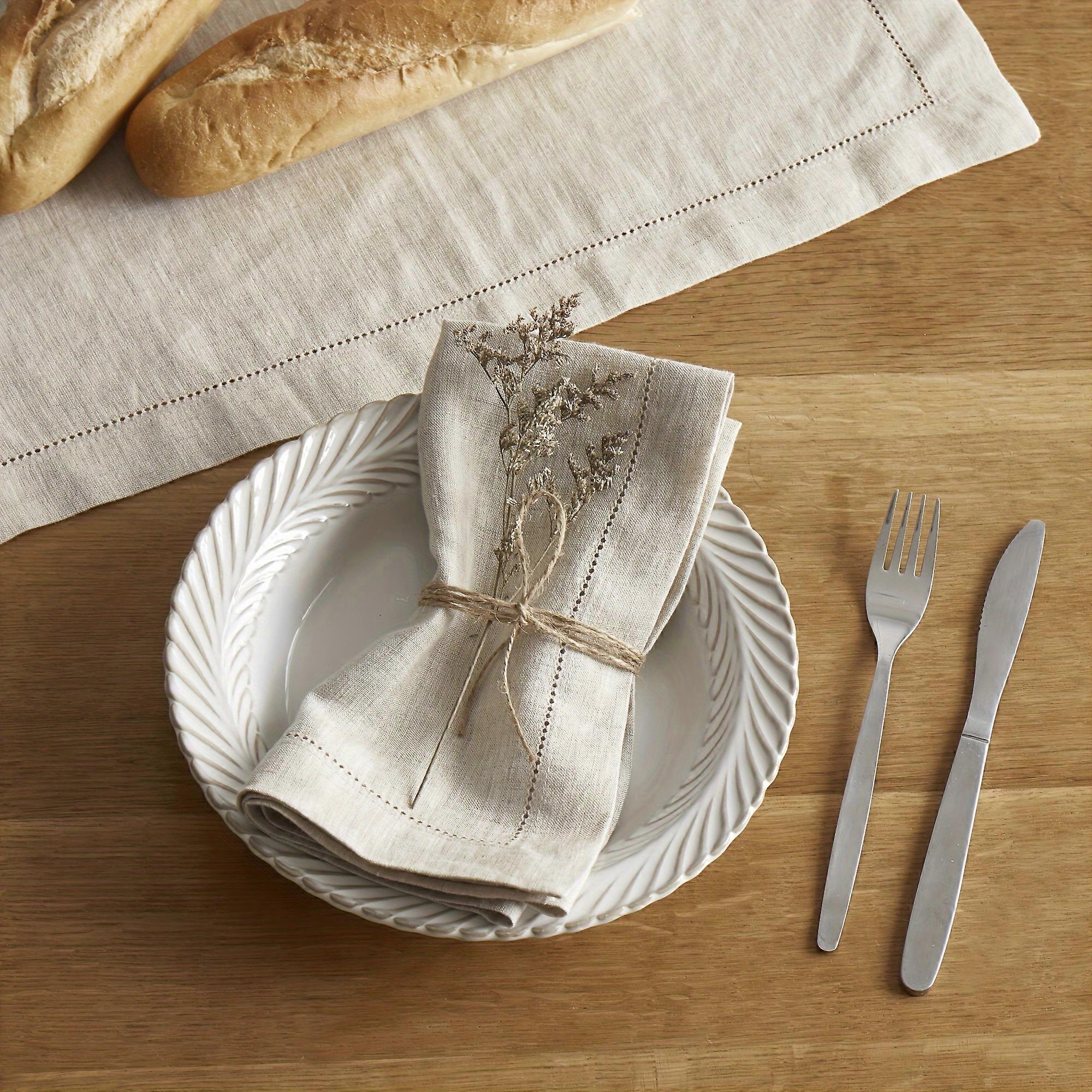 100% Flax Linen Hemstitch Napkins 4 Pcs, 18 x 18 Inch/46 x 46 Cm Farmhouse Square Napkins for Dinner, Wedding and Parties