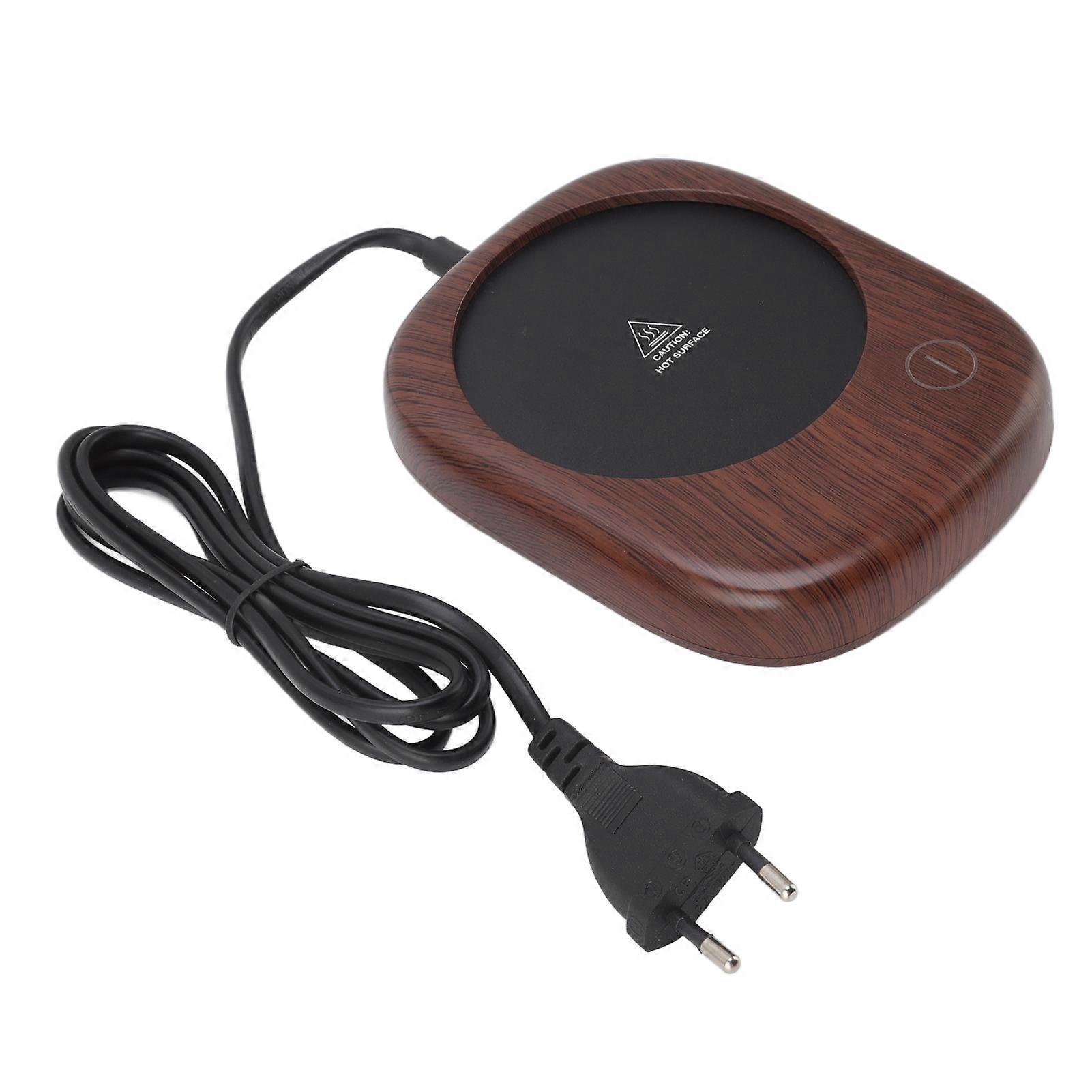 Electric Mug Warmer Auto Keep Warm Fast Heating Beverage Cup with Wood Grain Design EU Plug