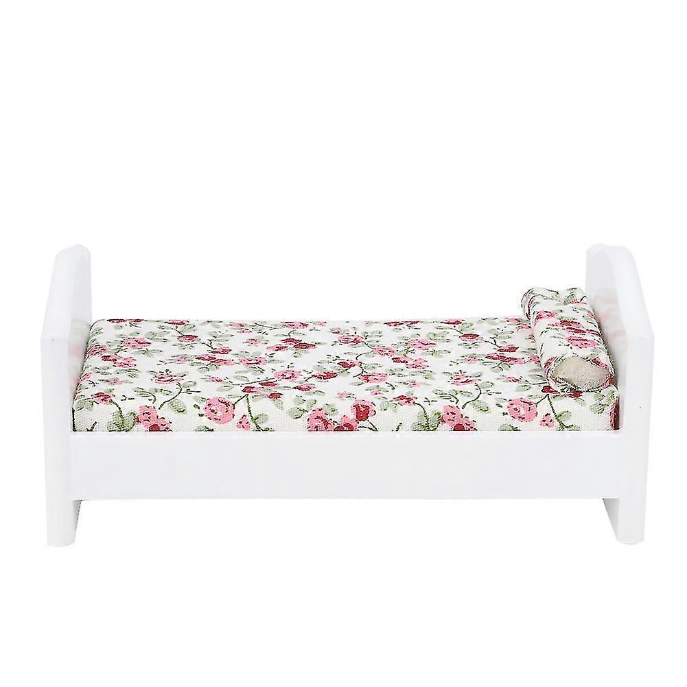 112 Mini Dollhouse Wooden Printed Bed - Pocket-sized Furniture Simulation Model Ornament