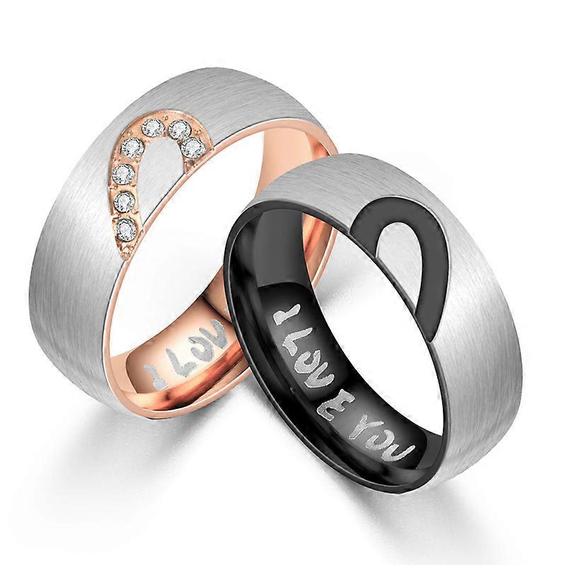 Half Heart Couple Ring Matching Promise Rings Valentine, Titanium