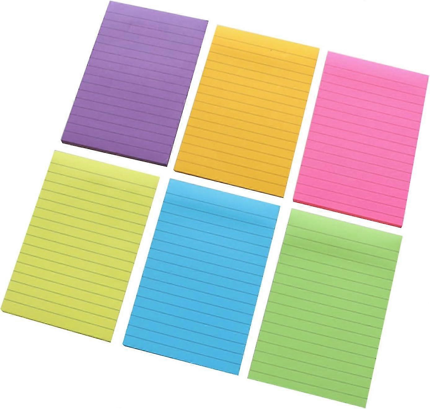 Sticky Notes with Lines 3x3, 6Pcs Colored Sticky Notes Pads, Wide Lined Pocket Memo Pads, Self-adhesive Writing Pad, 50 SheetsPad, for Books