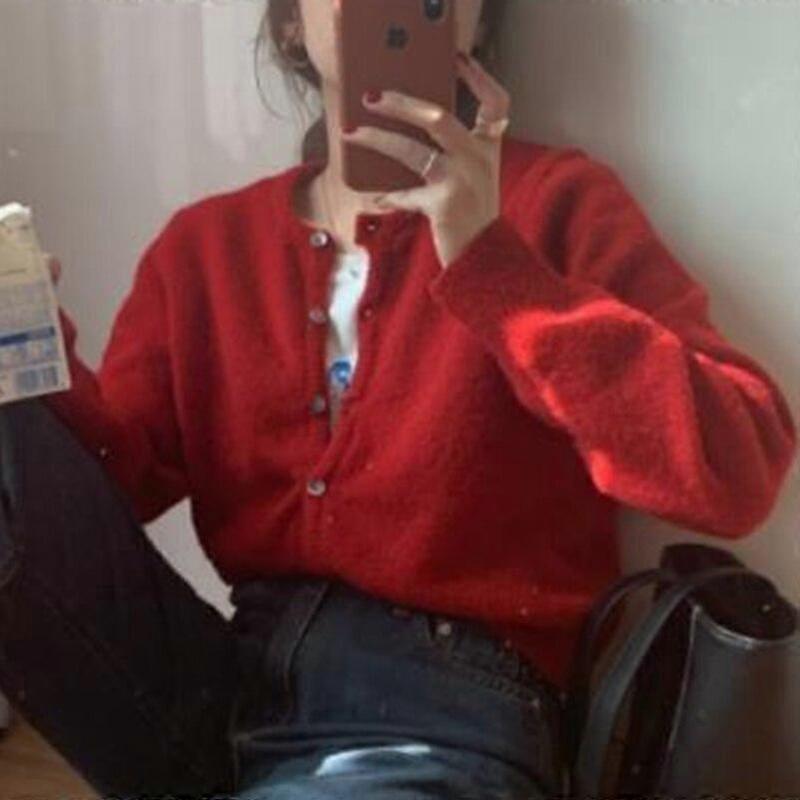 Kaschmirpullover Strickjacke Damen Einreiher Langarm Xixi