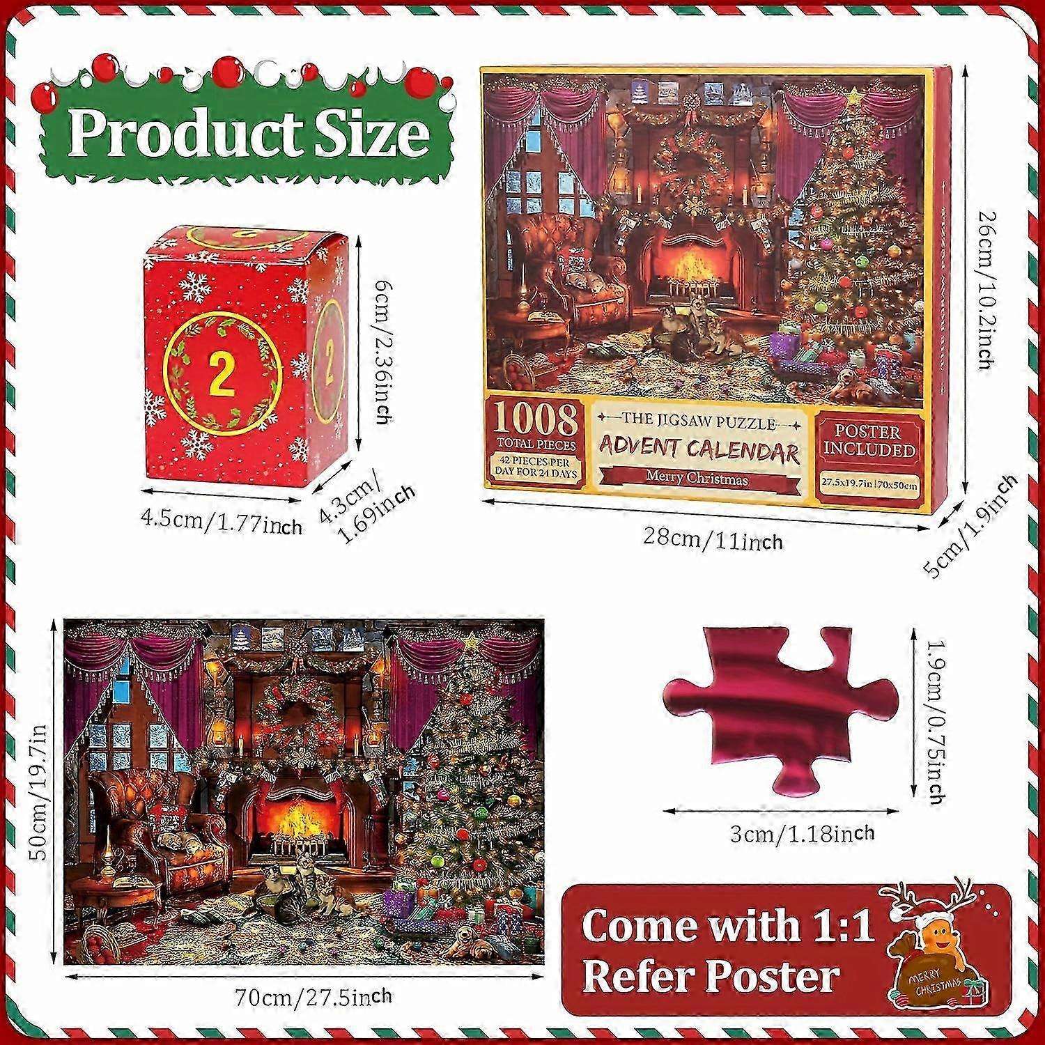 Haiweisi 1pc פאזל חג המולד קופסה עיוורת פאזל DIY יצירתי 1008 חתיכות ספירה לאחור לוח השנה הופעה צעצועים סצנה תפאורה פסטיבלים תפאורה חדר עיצוב הבית דצמבר