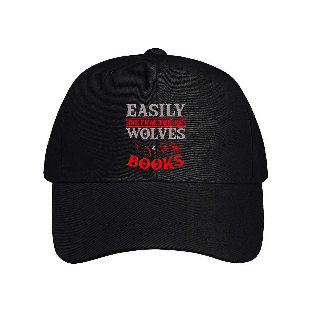 Easily Distracted By Wolves & Books Baseball Cap
