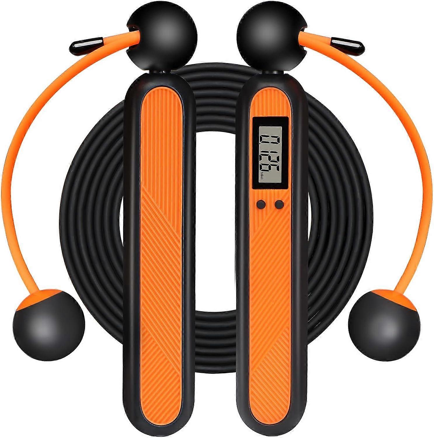 Cordless Jump Rope (Orange) with Counter and Smart Calorie Display Ball Bearings for Home Gym Workouts, Tangle Free, Adjustable Jump Rope, Crossfit an