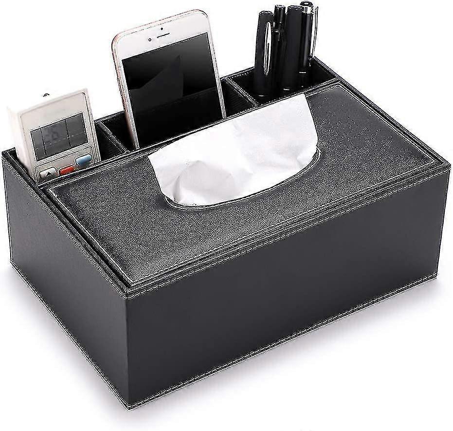 Pu Leather Rectangular Tissue Box Cover - Multifunctional Tissue Box Holder With Stationery Remote Control Box, Decorative Tissue Pen Remote Organizer