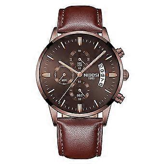 Heren horloges met lederen band roestvrij staal analoge automatische mechanische horloge