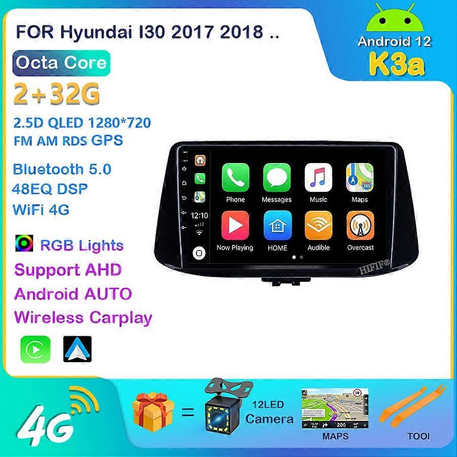 Carplay 2 Din Android 12 Autoradio pour Hyundai I30 2017-2021 Voiture GPS Navigation Multimédia Audio Auto Unité Principale Stéréo Autoradio