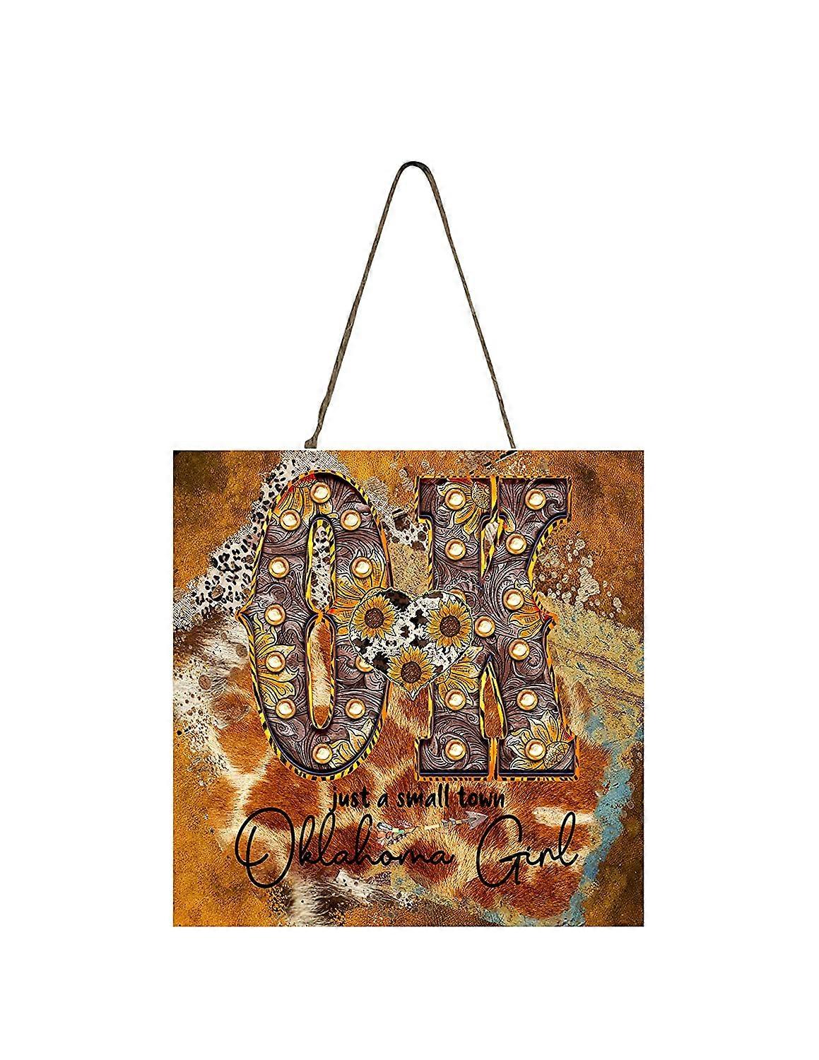 Oklahoma Småstad Flicka Trä Mini Skylt 5" x 5"