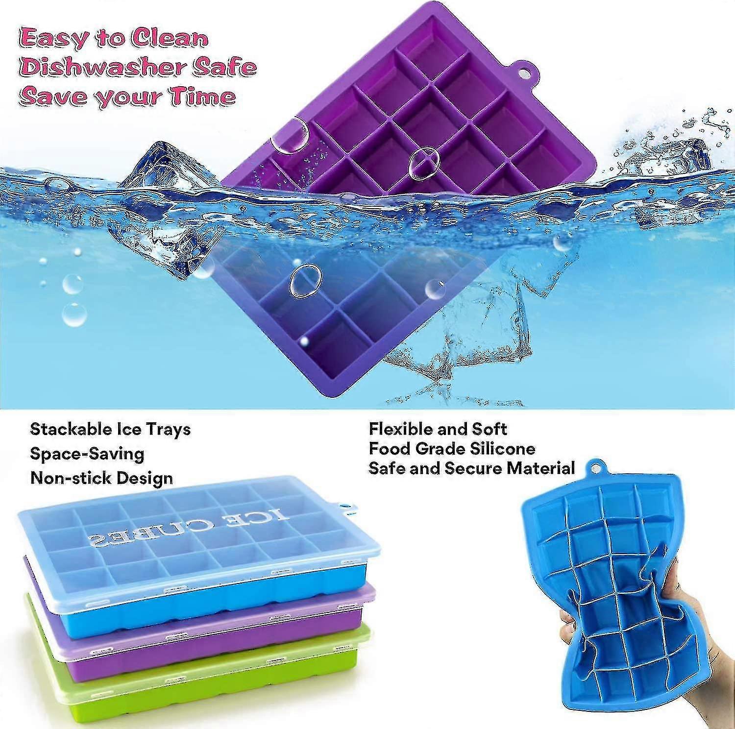 Creative 24 Cell Silicone Ice Cube Summer Ice Making Mold With Lid Diy Square Fruit Ice Box