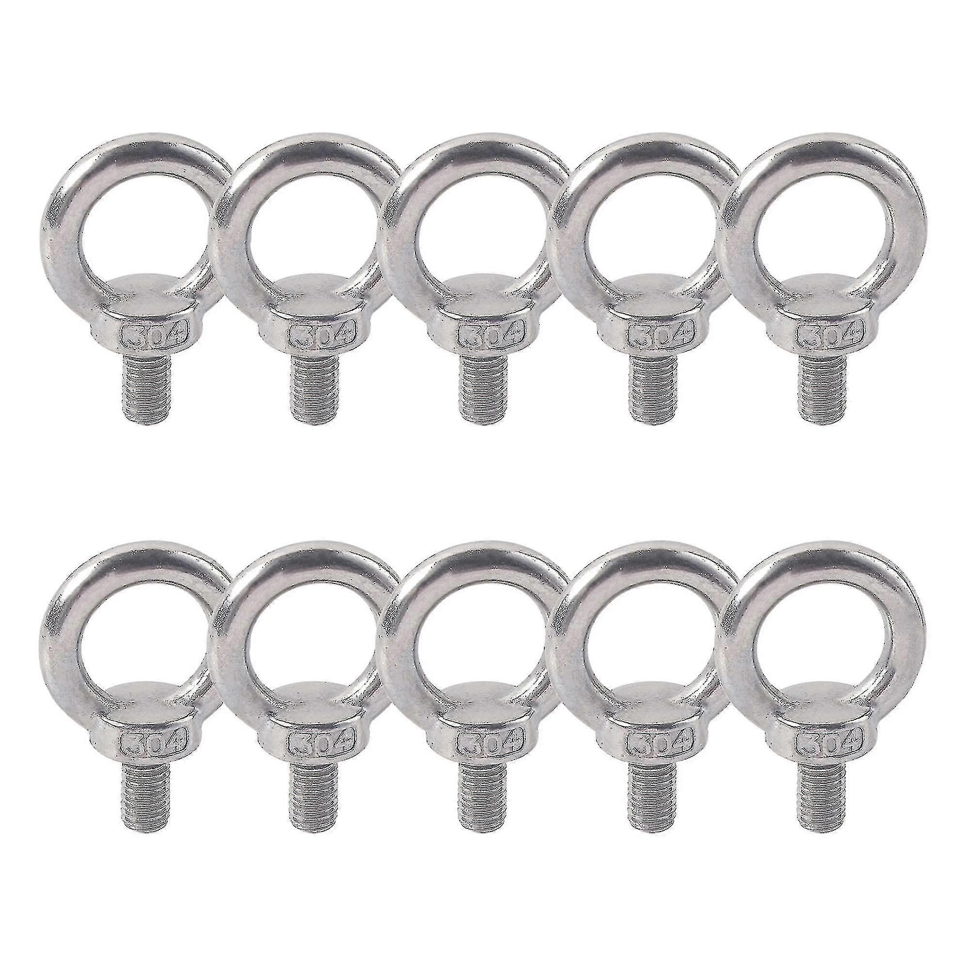 10 Eye Bolt 304 Stainless Steel Male Thread Lifting Ring Eyebolt Screws Machinery Shoulder 2pcs