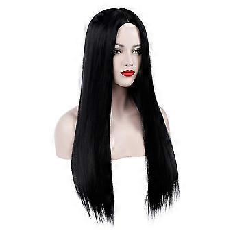 Morticia Addams Perücke – 70 Cm Lange Schwarze Gothic-Perücke Mit Zubehör Für Cosplay & Partys