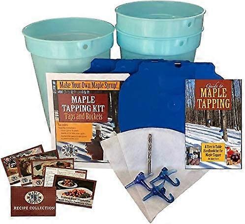 Kit di spillatura Deluxe Maple Tree (3) Secchi di linfa da 3 galloni + coperchi, (3) Rubinetti con ganci, (2) Filtri per sciroppo di linfa da 1 quarto, schede per ricette, punta da trapano + 80 pagine GUI